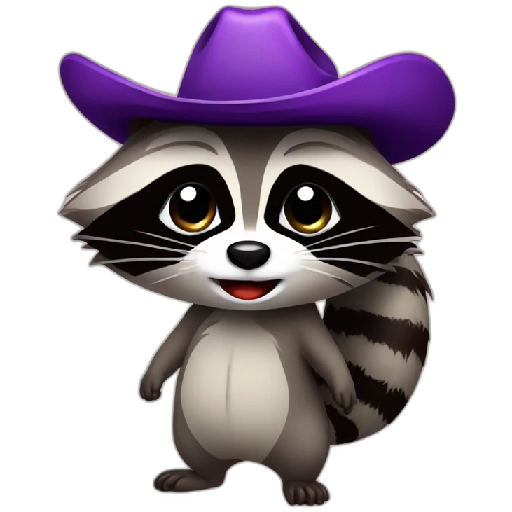 Raccoon with cowboy hat holding back tears holding eggplant emoji