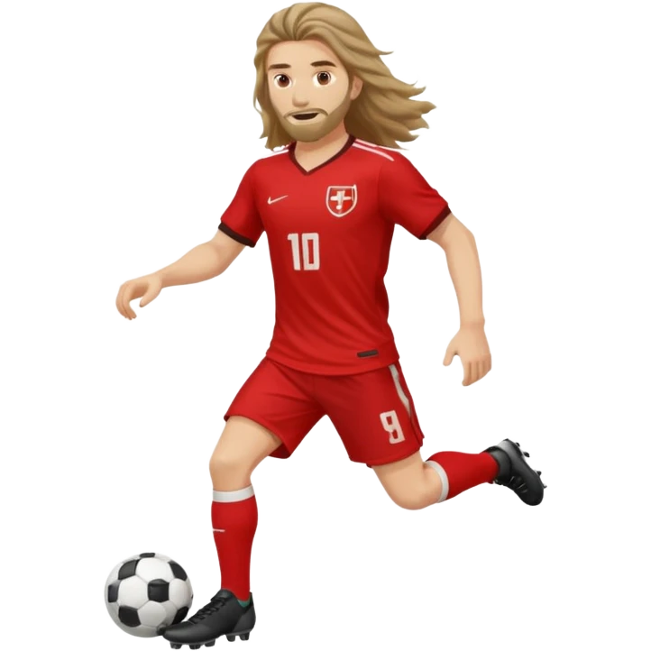long haired man soccer player with red jersey emoji