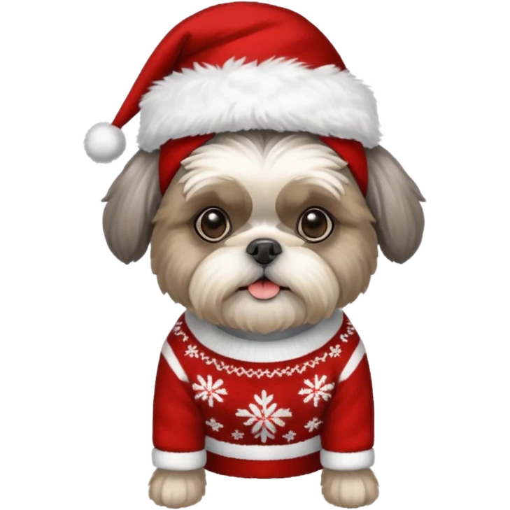 silver gray shih tzu christmas sweater and hat emoji