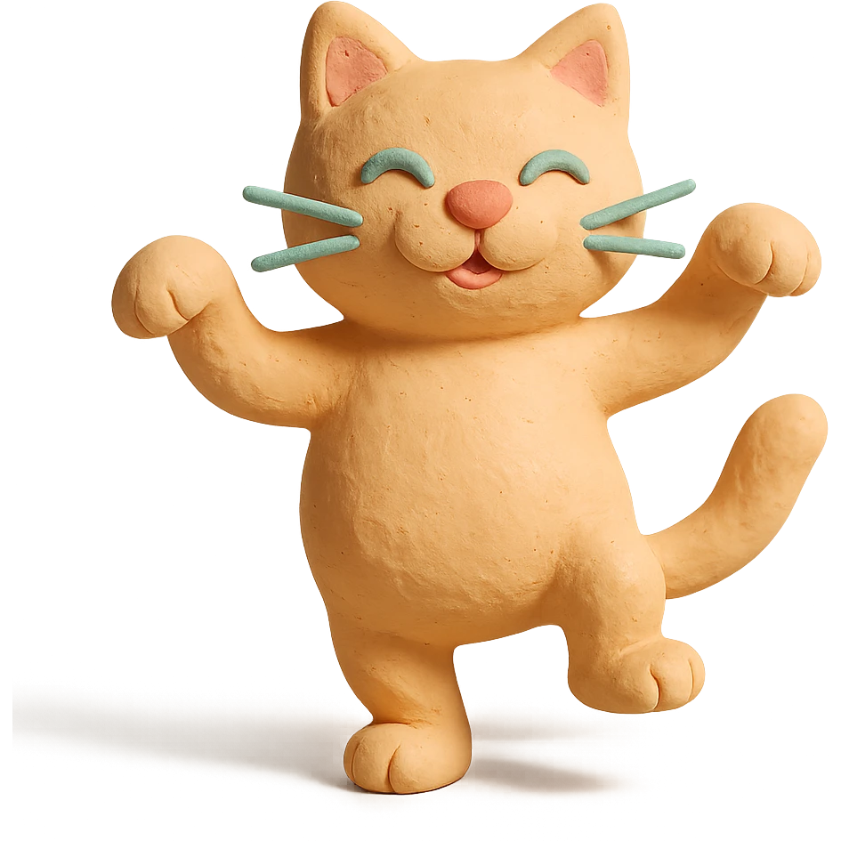 playful pose cat in claymation style with pastel colors emoji