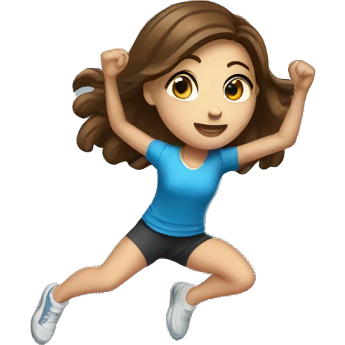 Trampoline park kid girl with brown hair abd blue eyes jumping  emoji