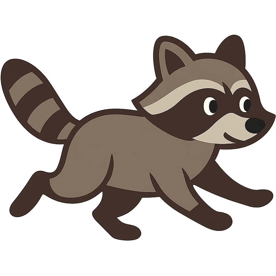 flat toon style raccoon running emoji