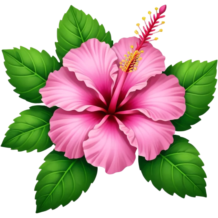 pink hibiscus with leaves emoji
