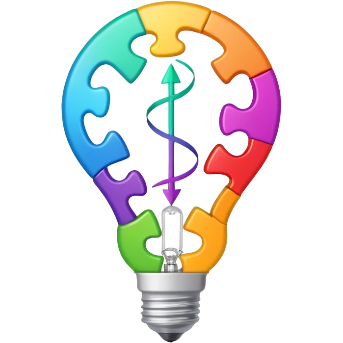 lightbulb with puzzle pieces and upward arrow, creative and modern content strategies emoji