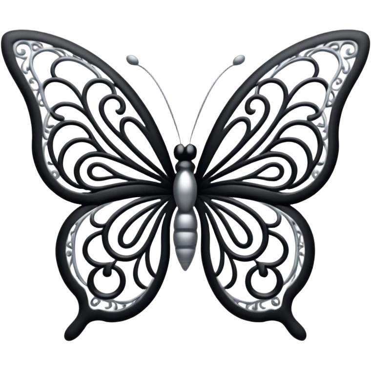 Black and silver filigree butterfly divider, 3D, extremely detailed design emoji