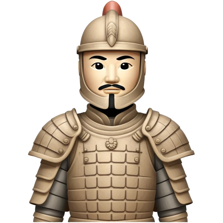 Ancient Chinese terracotta warrior statue with helmet and armor, archaeological artifact from China emoji