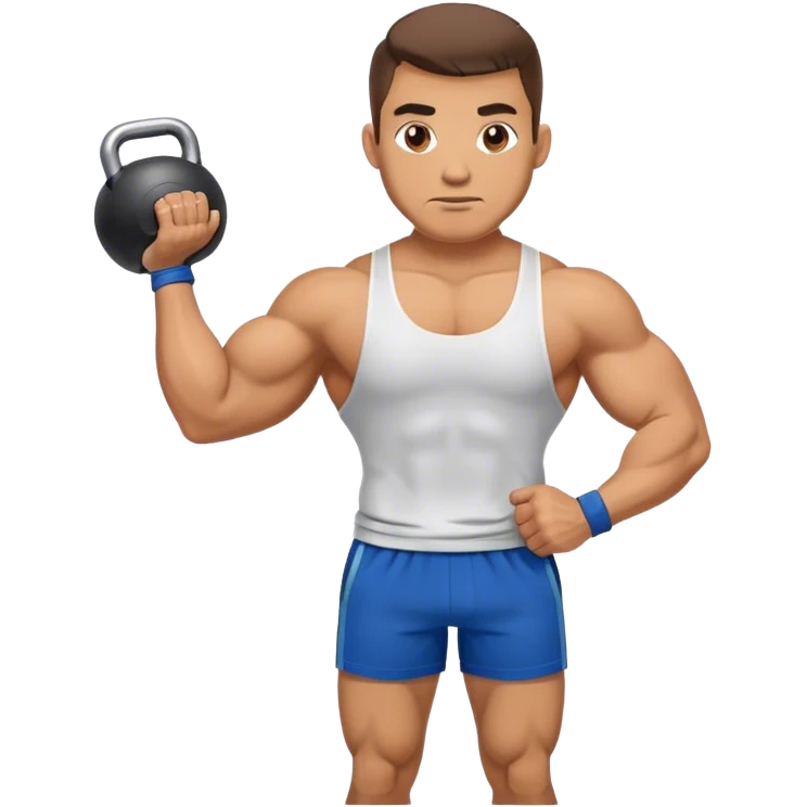 buff man with blue shorts holding kettlebell emoji
