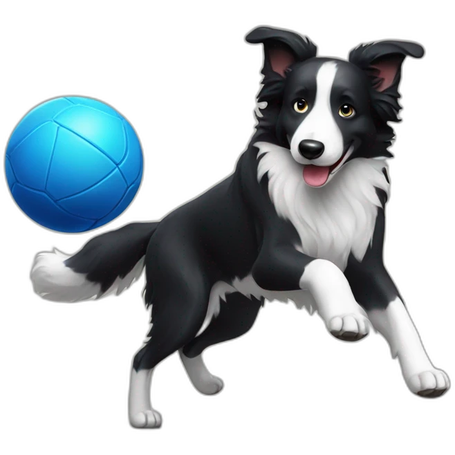 Border collie playing football with blue ball emoji