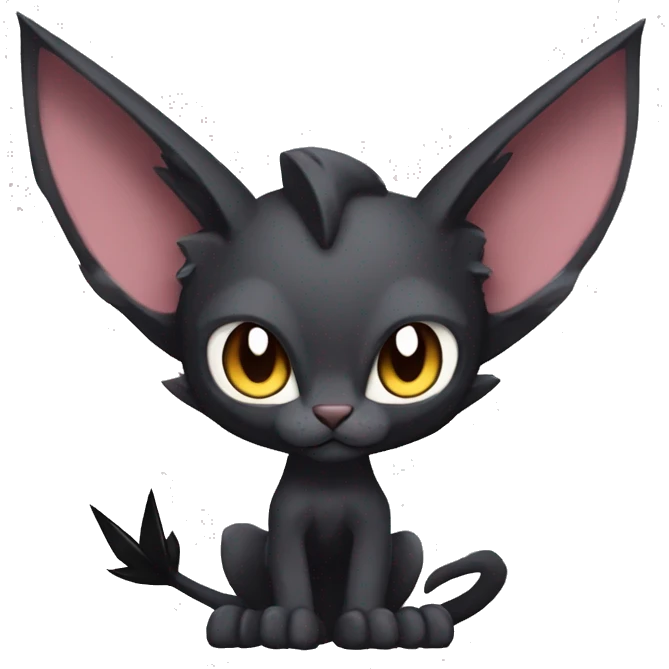 Black edgy Noivern-Litten-Sphynx-Lykoi-Caracal-cat-Fakemon with big bat ears full-body emoji