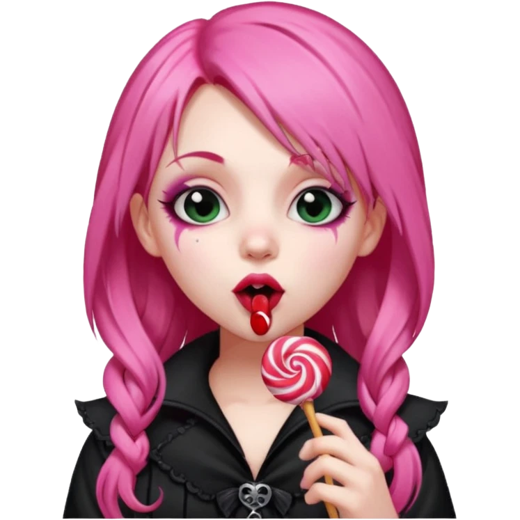 Goth girl with long pink hair licking a lollipop  emoji