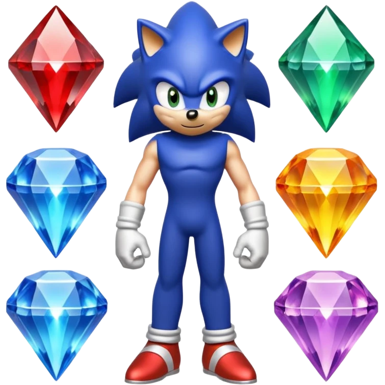 I want Sonic the hedgehog with the 7 chaos emeralds and the Goku aura transformation, where is the super Sonic aura Is a power 7 diamonds, red, blue, yellow, green, white, skyblue and purple emoji