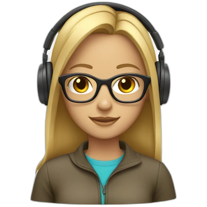 A girl with straight medium blond hair wearing headphones and glasses emoji