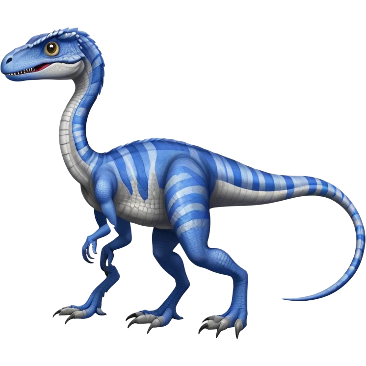 Gray velociraptor with 1 blue line on it's back 2 arms 2 legs and 1 tail emoji