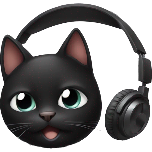 Black cat listening to music with headphones  emoji