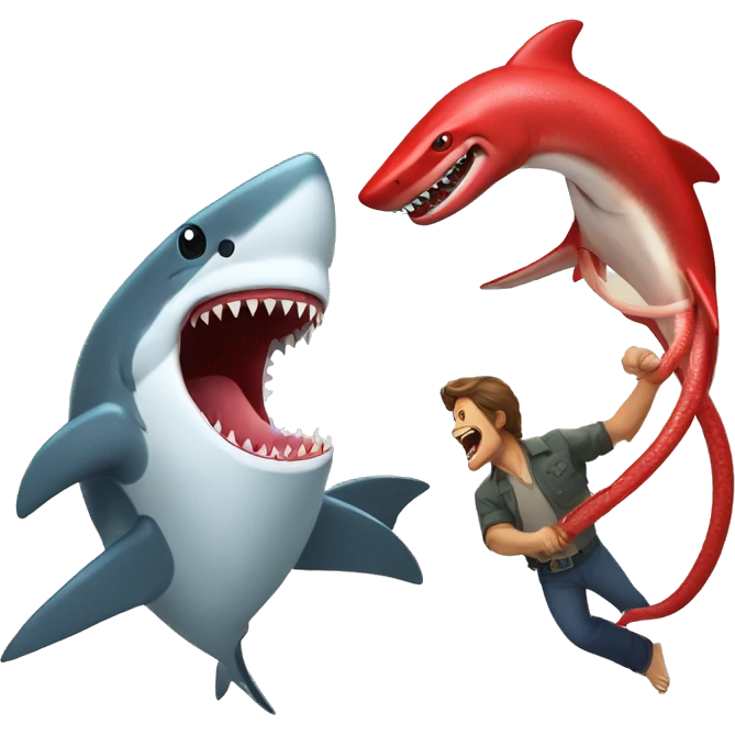 A shark fighting Bigfoot fighting a red snake  emoji