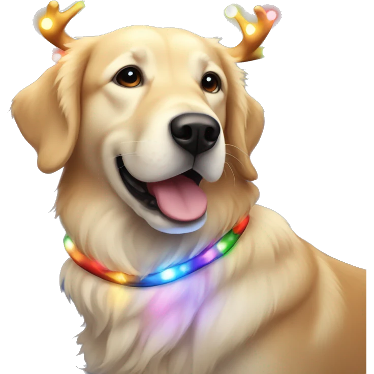 cute Christmas Retriever have their antlers glowing for the multicolor Christmas lights emoji