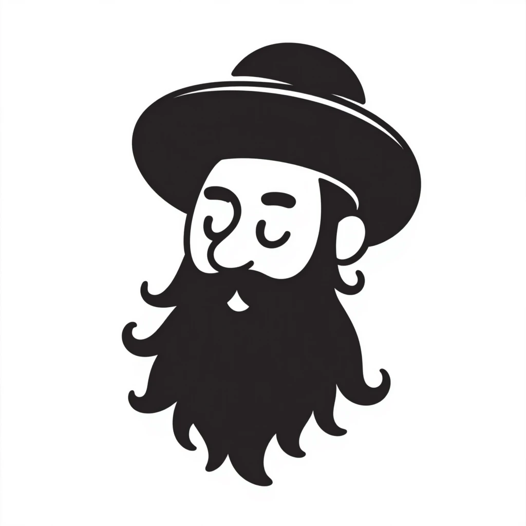 hand-drawn doodle of a Jewish Haredi man with black hat, beard, and payot, simple lines emoji