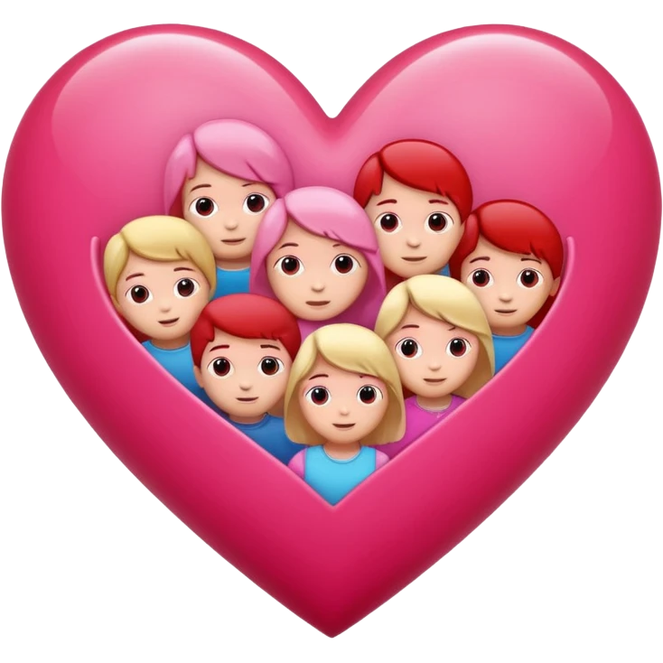 big heart with several small child figures inside emoji