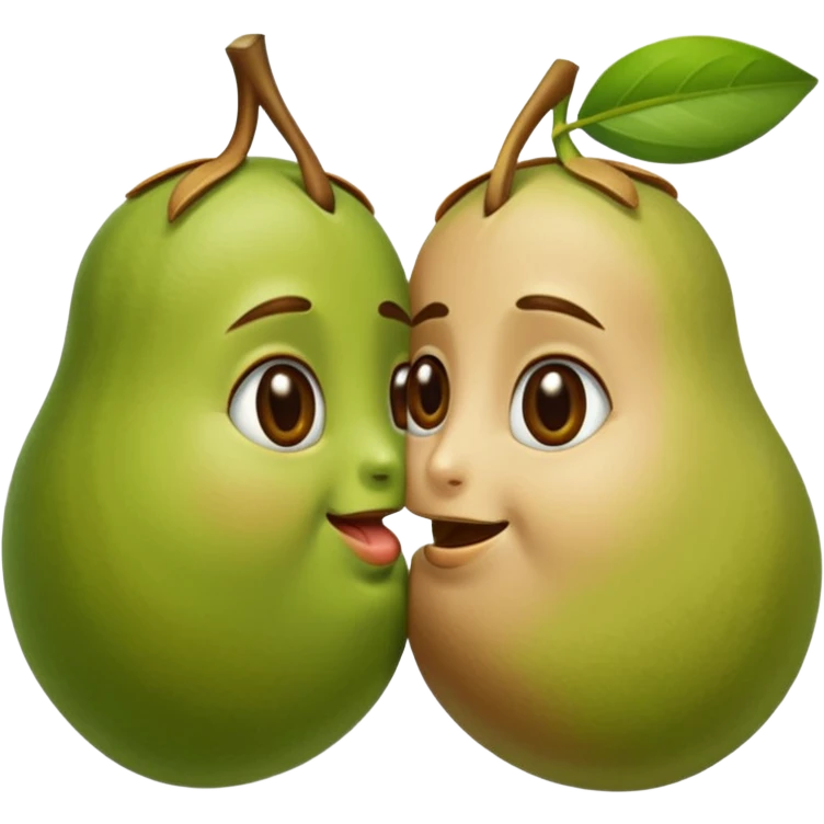 caricatured pistachio and pistachia, one kissing the other on the cheek, simple background, iOS emoji style emoji