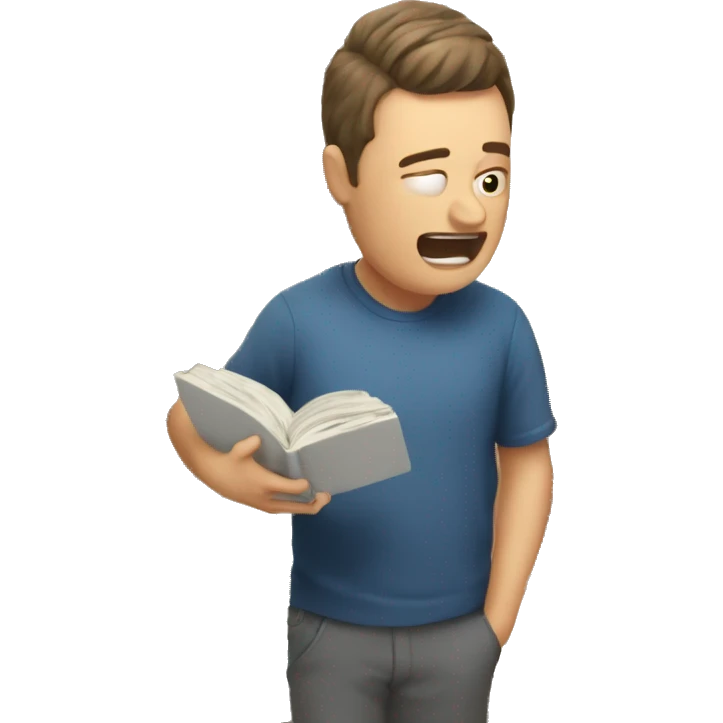 a guy being dizzy in front of bunch of Encyclopaedias emoji