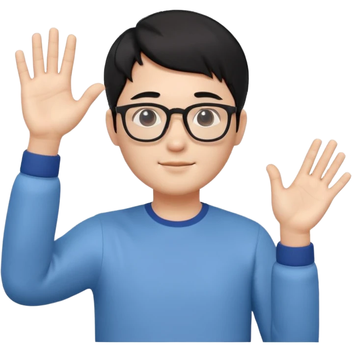 3D avatar of a Korean male frontend developer,
soft friendly expression,
short black hair with middle part,
one hand raised as if explaining,
clean and minimal style emoji