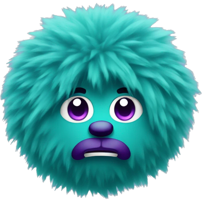 teal fluffy ball with arms and purple hair emoji