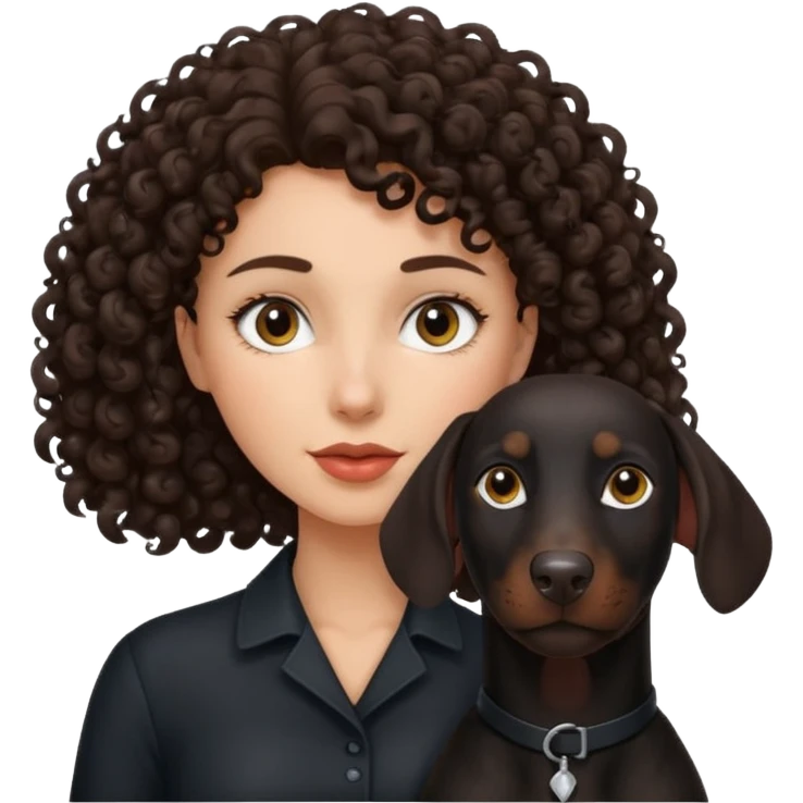 Curly haired brunette with black Doberman  emoji