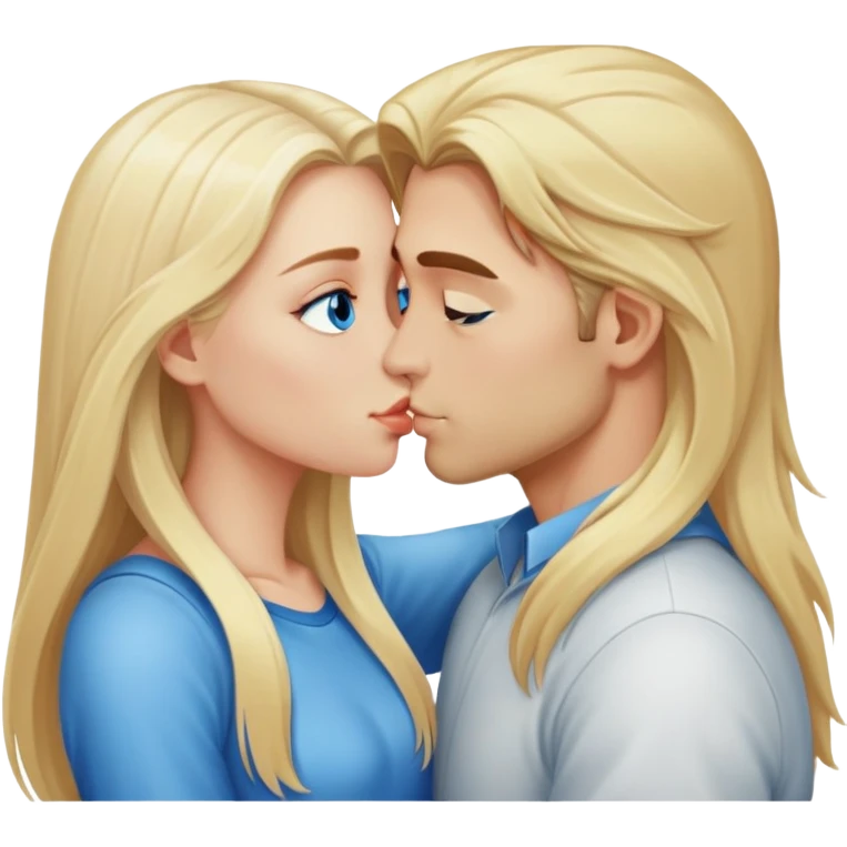 couple guy and girl both with blond hair and blue eyes girl has long hair and they are kissing  emoji