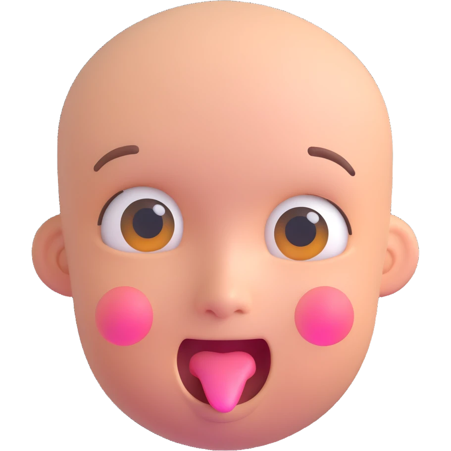 face emoji with no hair, cheeks blushing from alcohol, silly and tipsy expression emoji