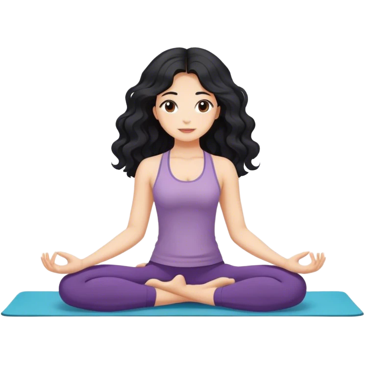 black haired white girl  super long hair and wavy  yoga emoji