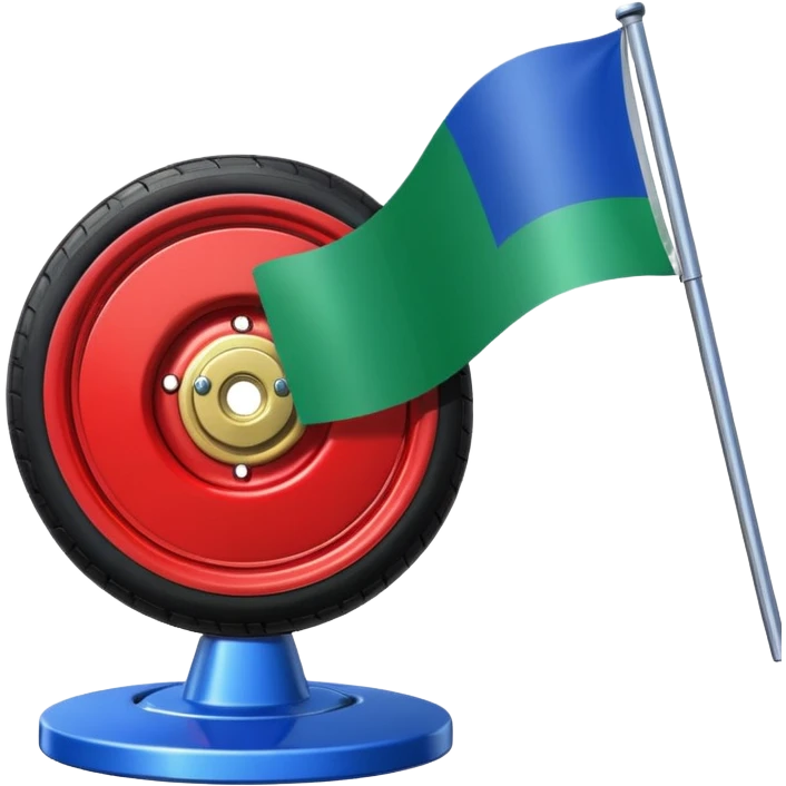 Emoji drapeau moitié à la verticale bleu en haut vert en bas avec une roue rouge au millieu  roue en plein millieu du drapeau emoji