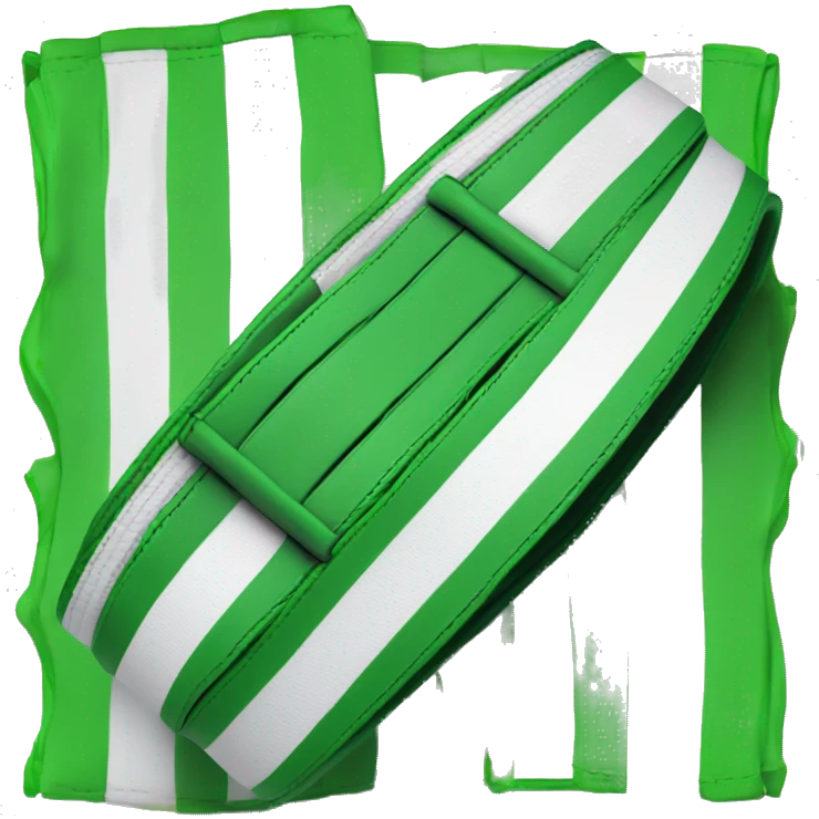 bjj belt green and white belt(white stripe horizontally through middle) with black tip with 2 white stripes  vertically through it emoji
