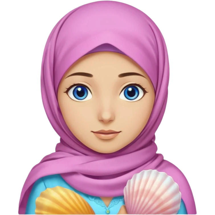 Turkish beautiful finish Konya girl blue eyes with pink yellow Lila summer hijab islamic dress and had on her hijab shells emoji