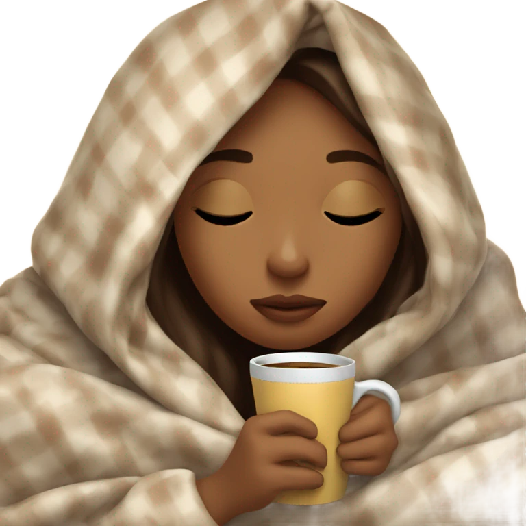girl inside a blanket sipping coffee eyes closed emoji