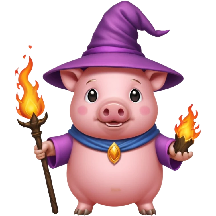 wizard pig holding fire emoji