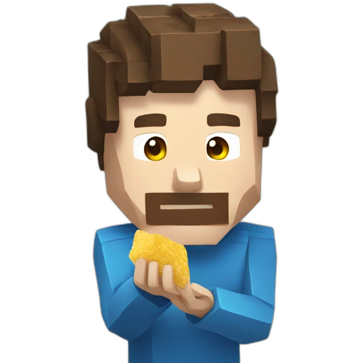 Steve from Minecraft eating chips emoji