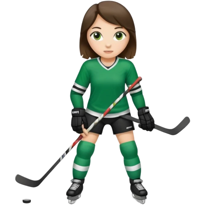 Girl hockey player full body with green jersey brunette emoji