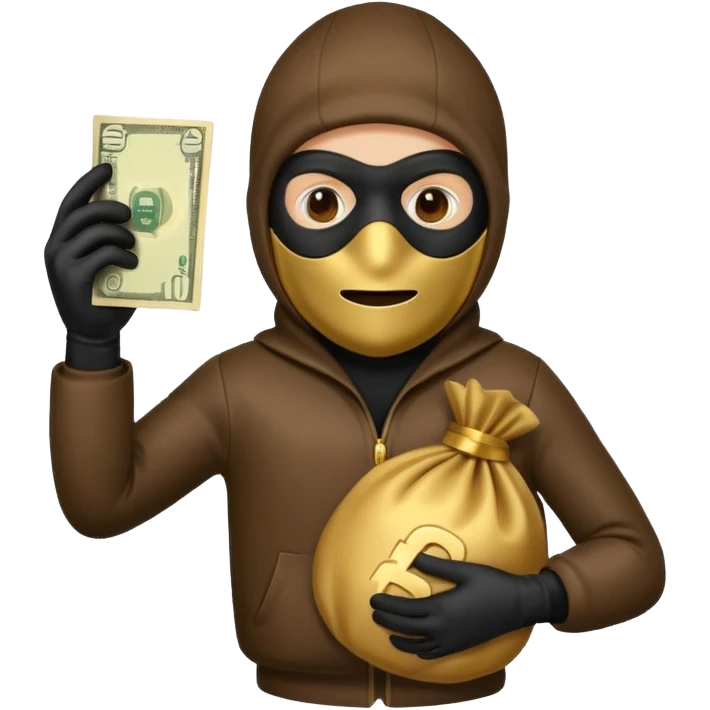 Robber emoji holding a 💰 wearing a mask that is made of robber suit without showing his hand the 💰 need to be in the left emoji