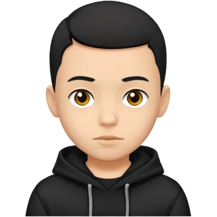 A boy with a black hoodie. Black hair. Haircut buzzcut. emoji