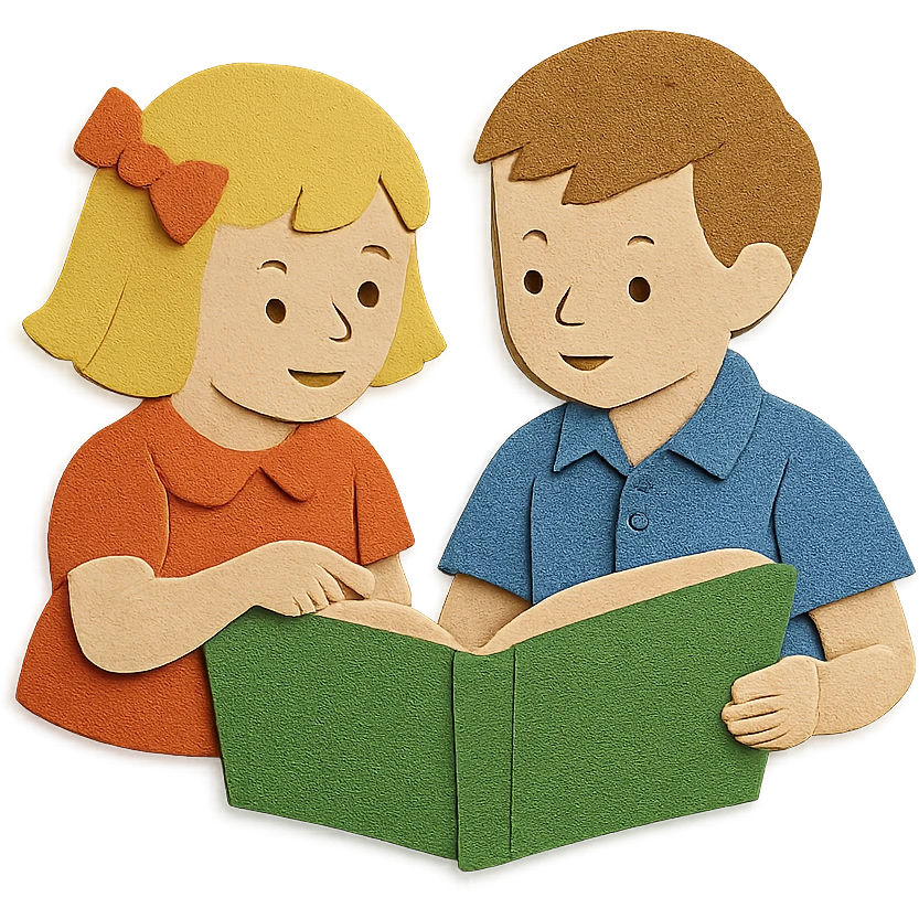 Janet and John story scene in paper craft style emoji