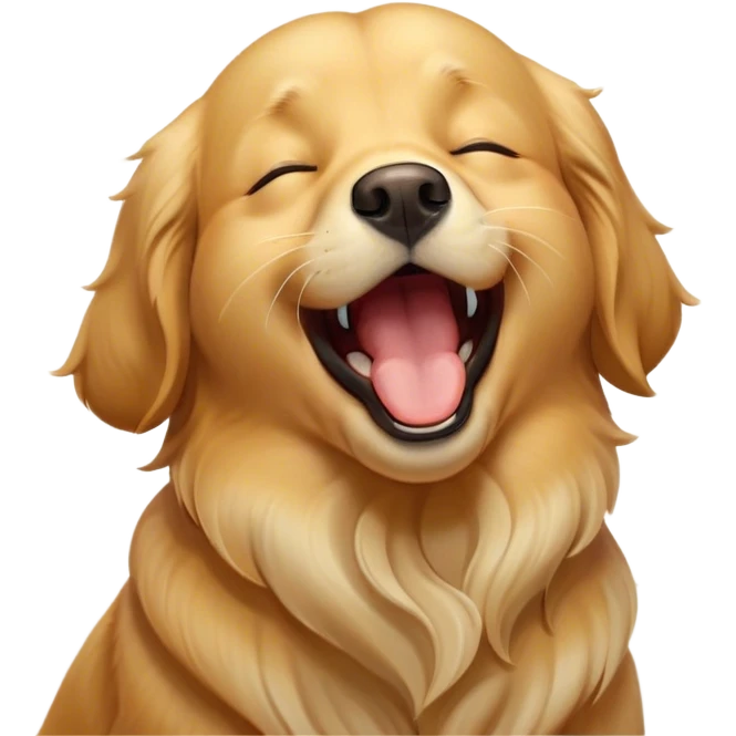 Cinematic Cute Yawning Golden Retriever Portrait Emoji, Head tilted slightly with a dramatic, wide-open yawn, revealing a silky golden coat with a subtle shimmer, floppy ears slightly drooping, round brown eyes barely open in drowsy contentment, Simplified yet irresistibly adorable features, highly detailed, glowing with a soft, cozy glow, high shine, relaxed yet expressive, stylized with a touch of whimsy, bright and endearing, soft glowing outline, capturing the essence of a sleepy yet affectionate companion, so drowsy it feels like it could stretch out of the screen and curl up for a nap! emoji