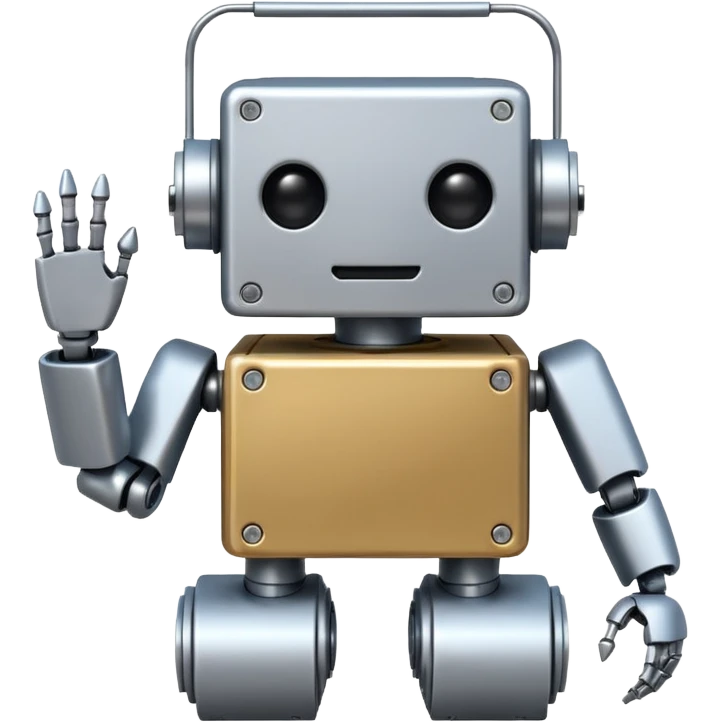 Box robot, square body, tiny arms. emoji