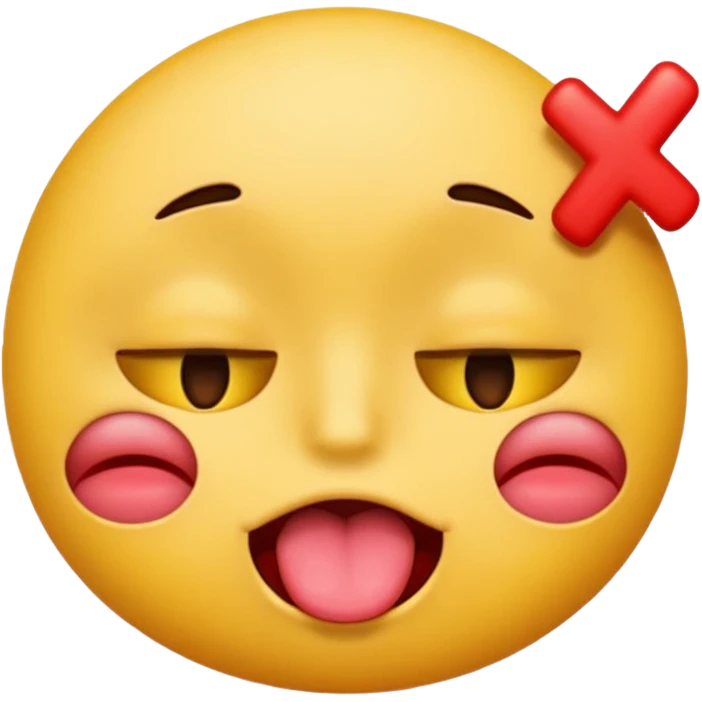 a emoji with its eyes closed, with a red X inits eyes, and its tongue out emoji