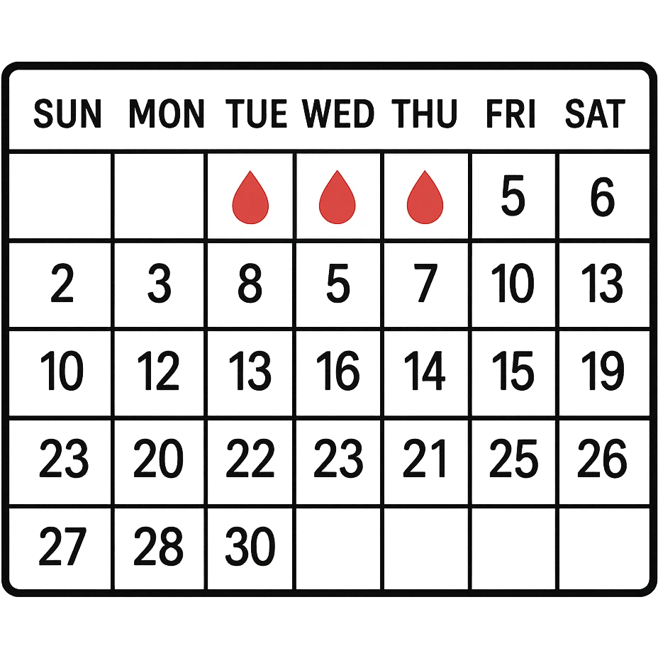 calendario con 5 giorni di fila segnati per il ciclo emoji