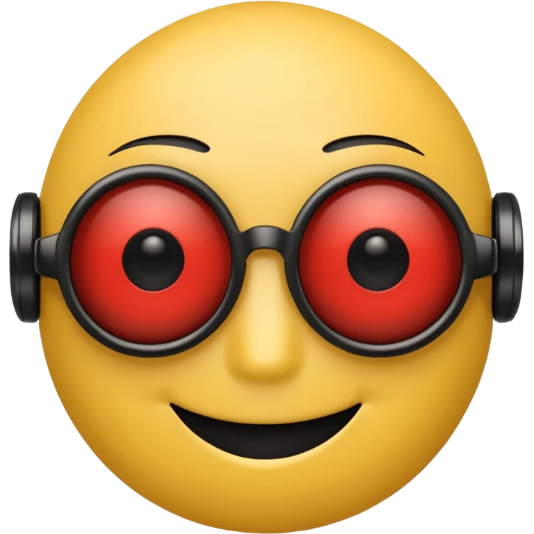 Yellow smiley face head with black sunglasses one of the eyes is a red robot eye  emoji
