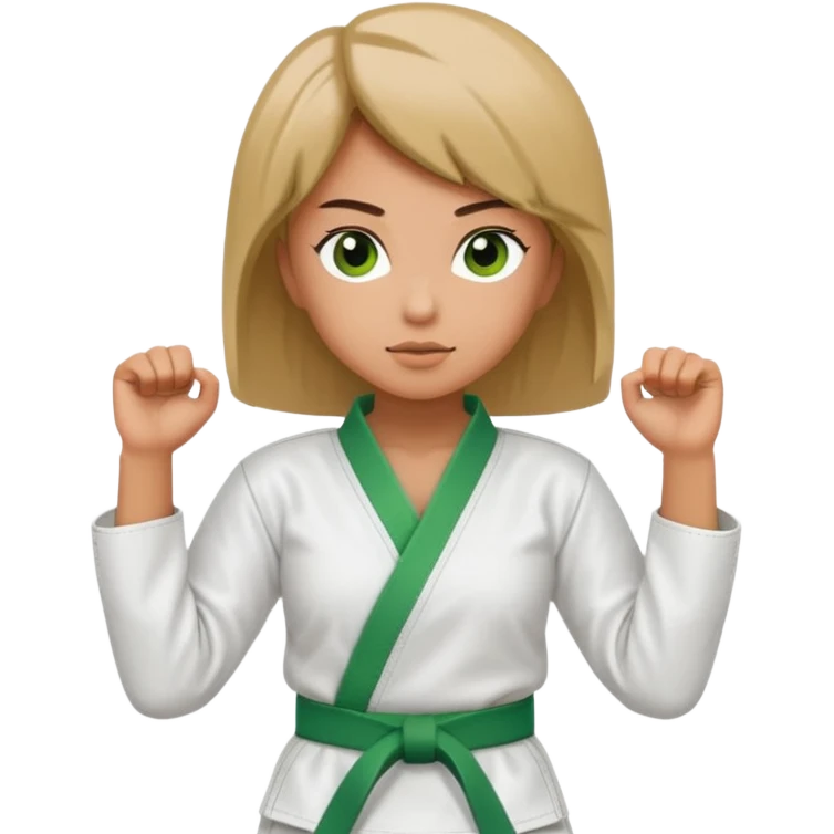 A woman in a karate uniform with a green belt  emoji