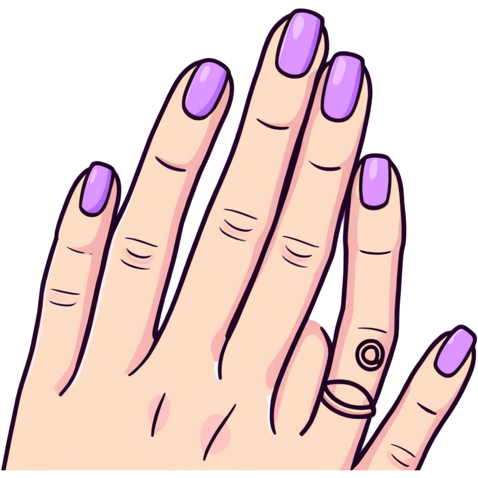 lilac pastel manicure with short nails emoji
