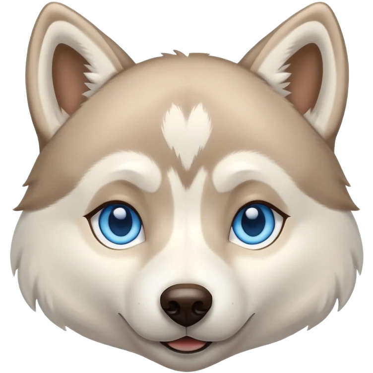 Beige husky with blue eyes and a brown heart emoji