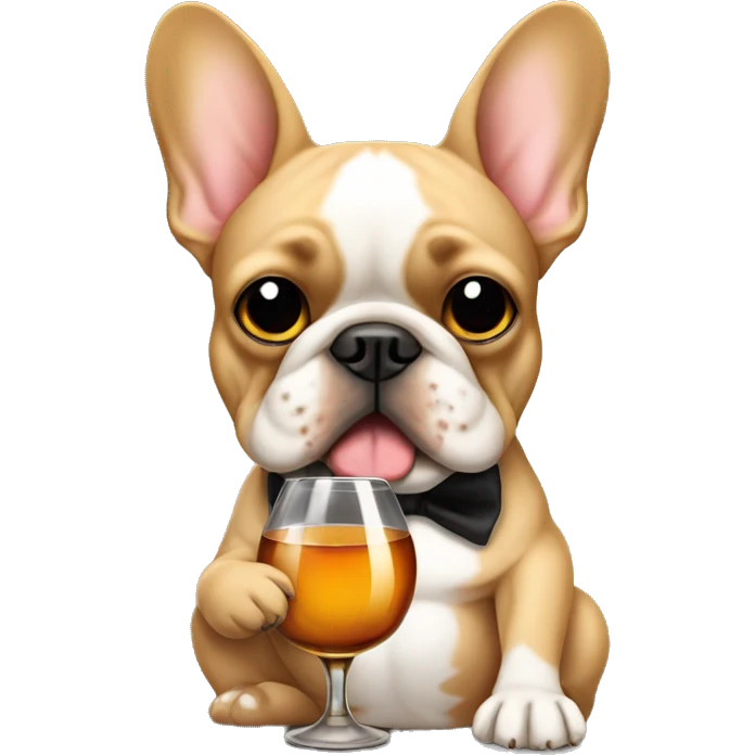 Tan French bulldog holding a glass of whiskey emoji