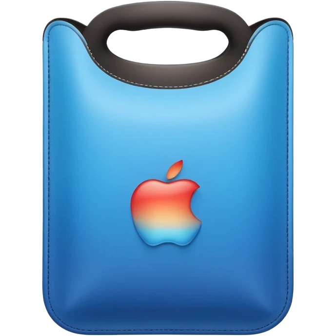 blue gradient feed bag emoji, rectangular with rounded edges, top ajar with beige grains, curved line for texture, white label with black border and minimalist grain symbol, simple modern Apple emoji style emoji